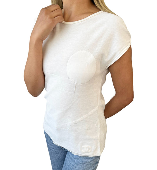 CHANEL Vintage P46183 CC Mark Logo Sleeveless Top #38 White Cotton
