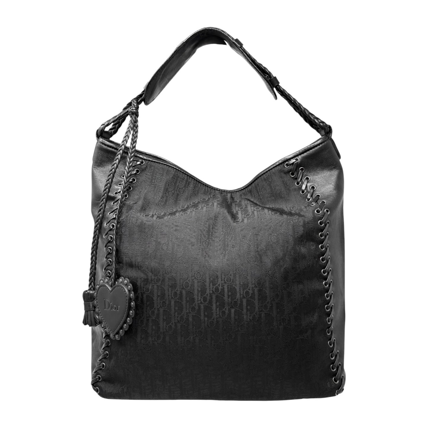Christian Dior Vintage Trotter Monogram Canvas Ethnic Bag Heart Black 902268
