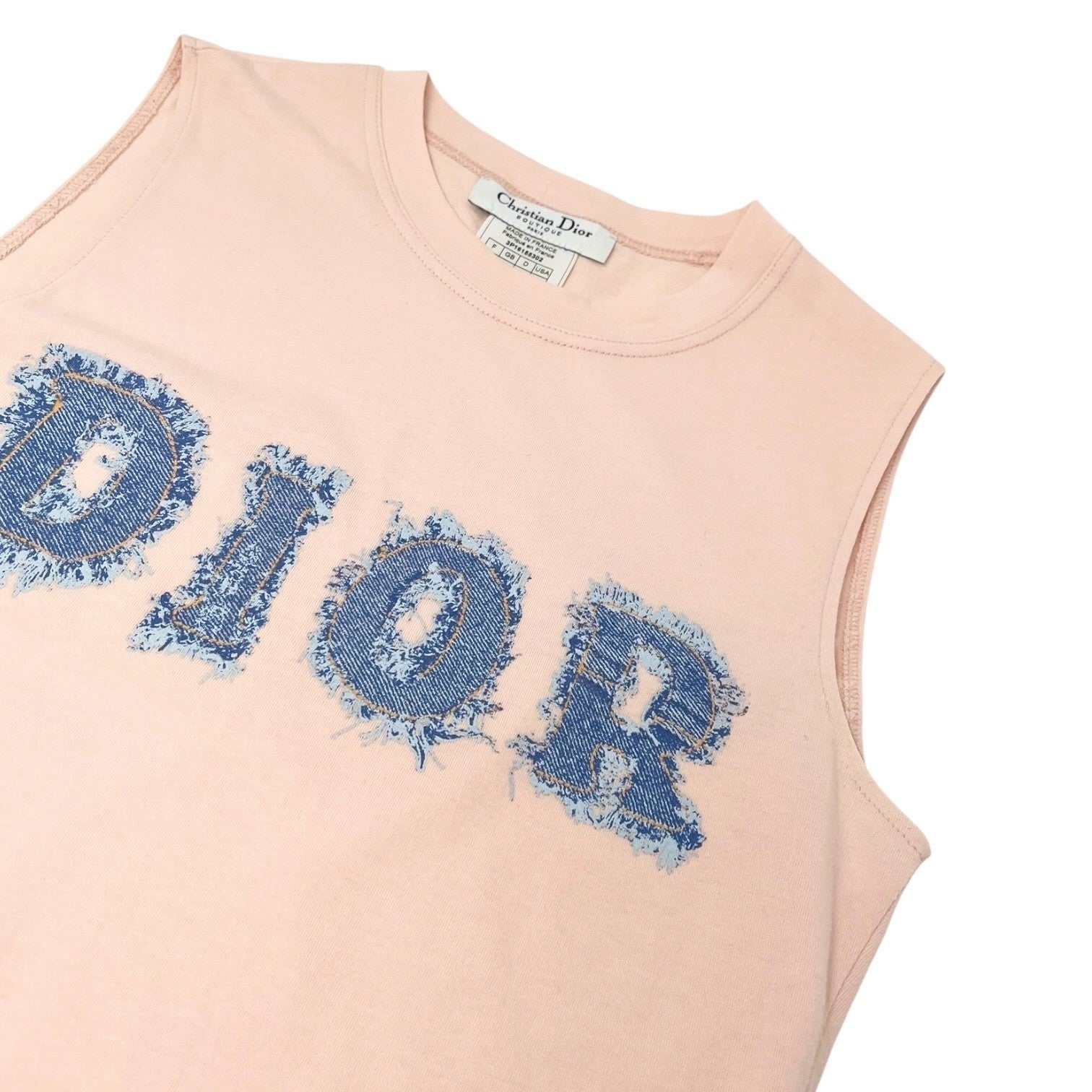 Christian Dior Vintage 2003 Logo Tank Top #38 Denim Print Pink Blue Cotton