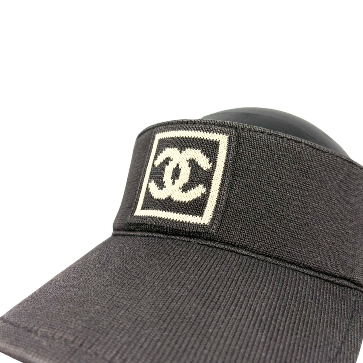 CHANEL Sport Vintage CC Logo Sun Visor Hat #M Black Beige Cotton 902496