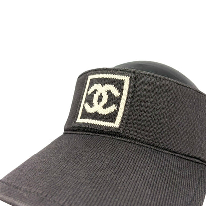 CHANEL Sport Vintage CC Logo Sun Visor Hat #M Black Beige Cotton 902496