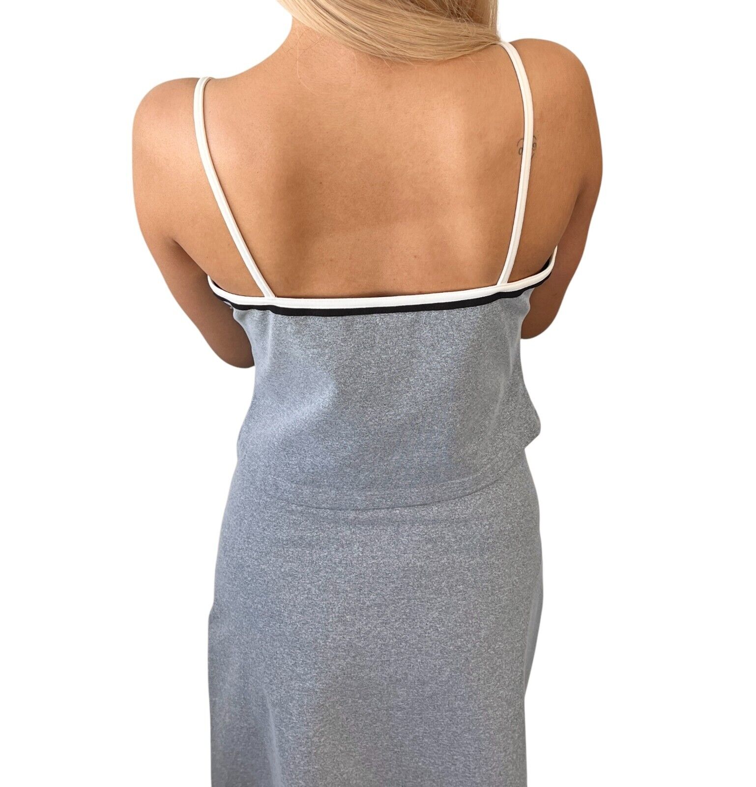 CHANEL Vintage 98P CC Logo Camisole Skirt Set #38 Separate Gray White Nylon