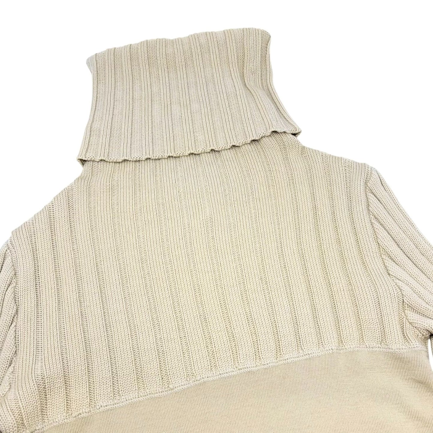 CHANEL Vintage 01A CC Logo Rib Knit Turtleneck Sweater Top #42 Beige 902074