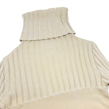 CHANEL Vintage 01A CC Logo Rib Knit Turtleneck Sweater Top #42 Beige 902074
