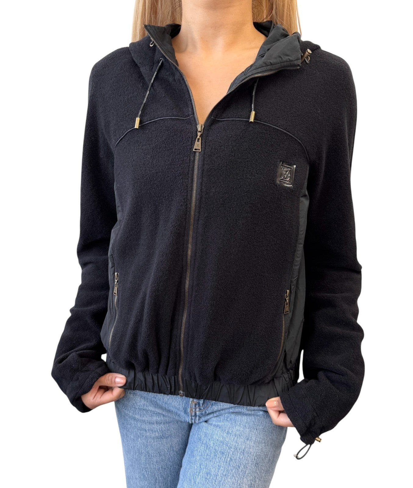 LOUIS VUITTON Vintage LV Logo Full Zip Up Hoodie Jacket #L Black Polyester