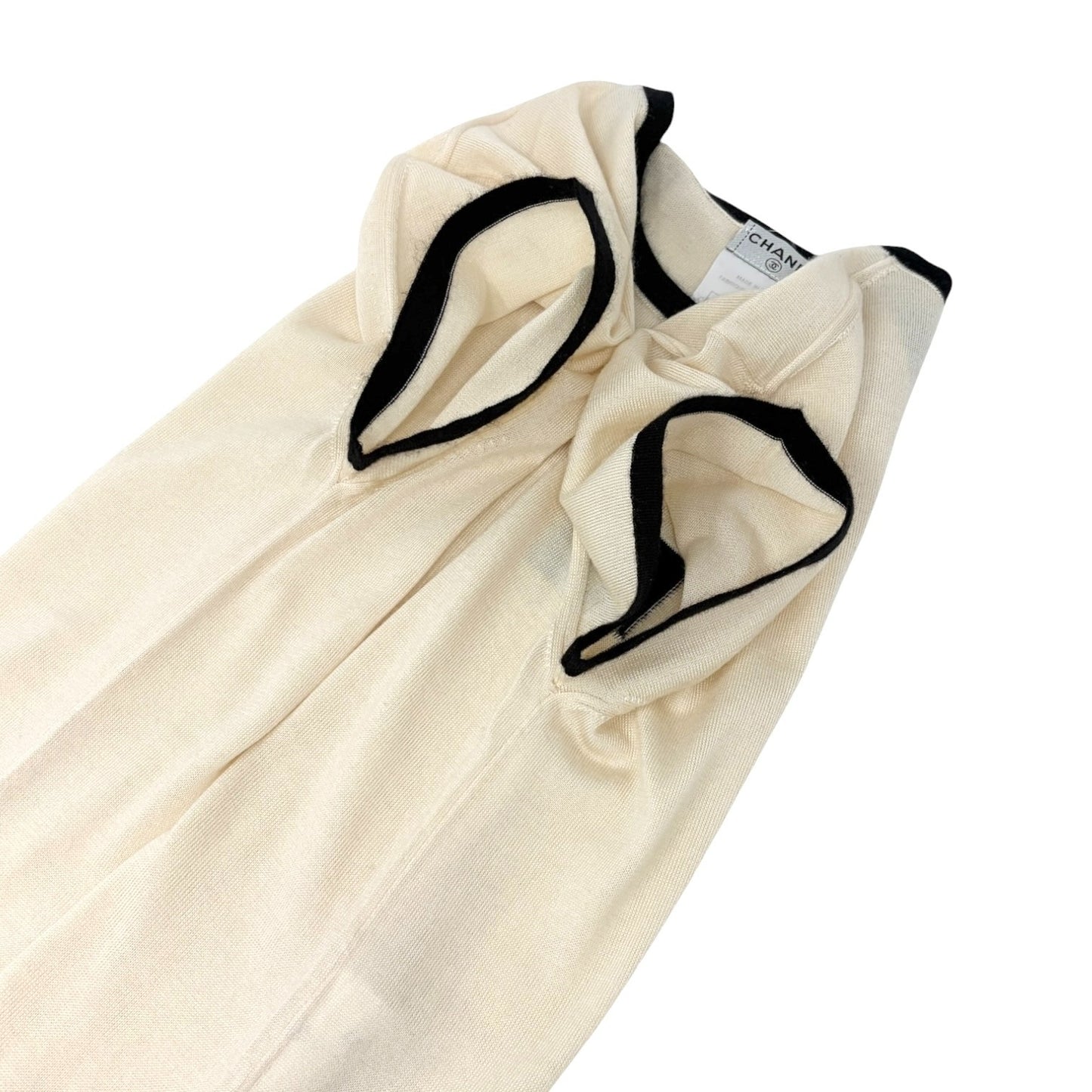CHANEL Vintage 06C CC Logo Knit Pocket Top #38 Beige Black Cashmere 902578