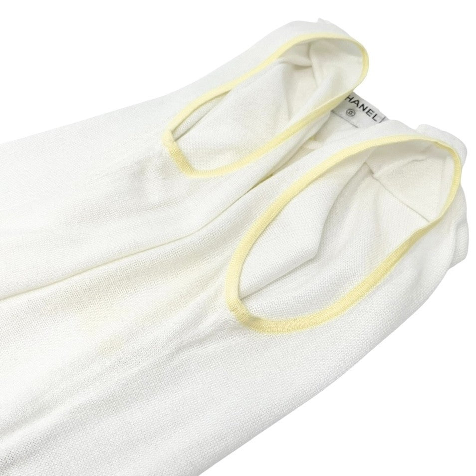 CHANEL Vintage 00S CC Logo Knit Tank Top #42 Sleeveless White Yellow Cotton