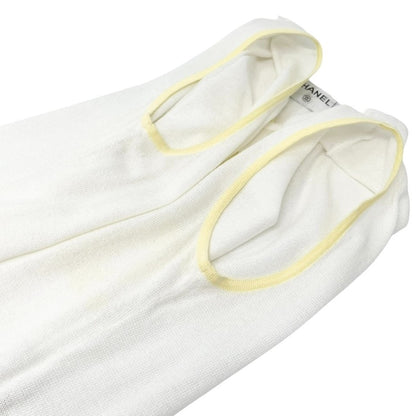 CHANEL Vintage 00S CC Logo Knit Tank Top #42 Sleeveless White Yellow Cotton