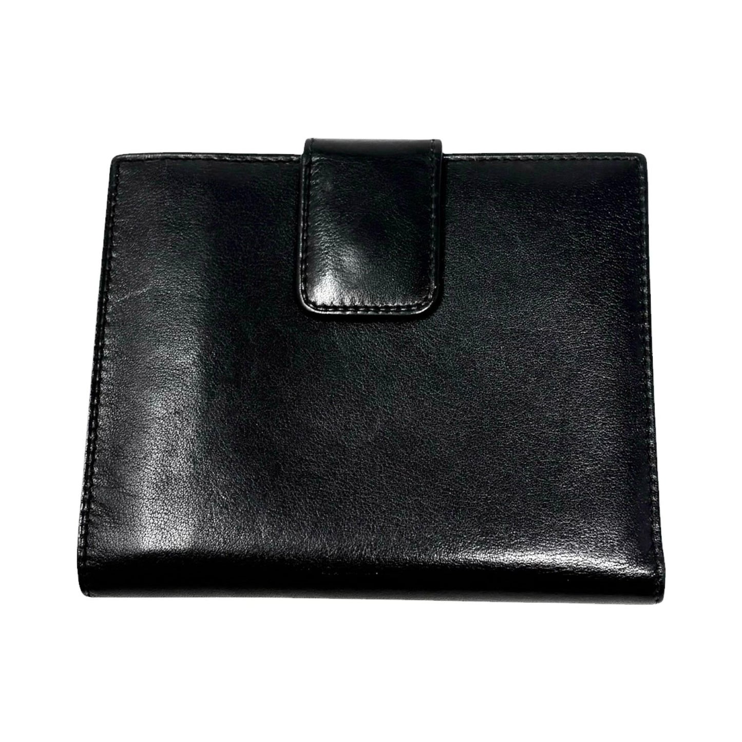 GUCCI Vintage Logo Horsebit Tri-fold Wallet Purse Black Gold Leather Square