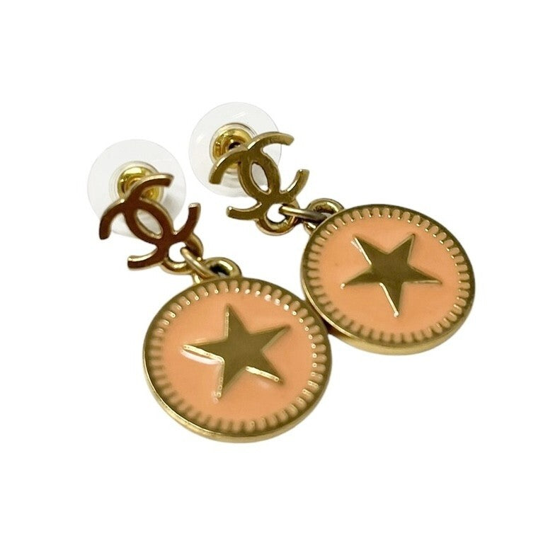 CHANEL Vintage 01P CC Logo Star Studded Earring Gold Orange Accessory