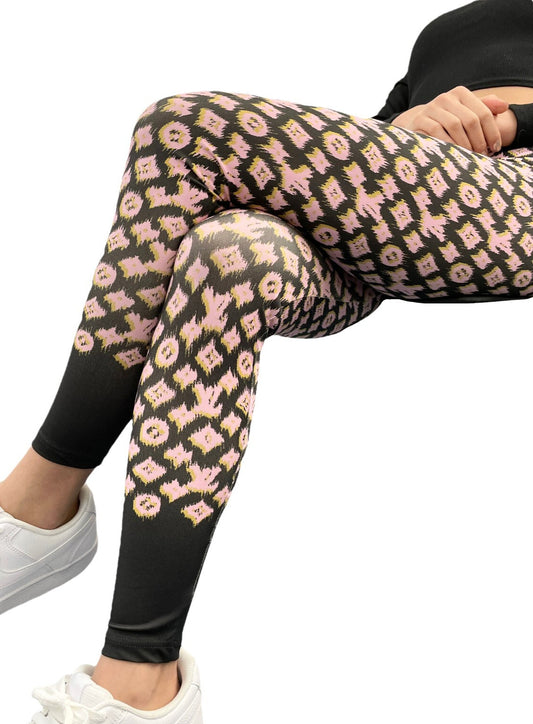 LOUIS VUITTON Vintage LV Monogram Logo Leggings Pants #36 Pink Black Nylon