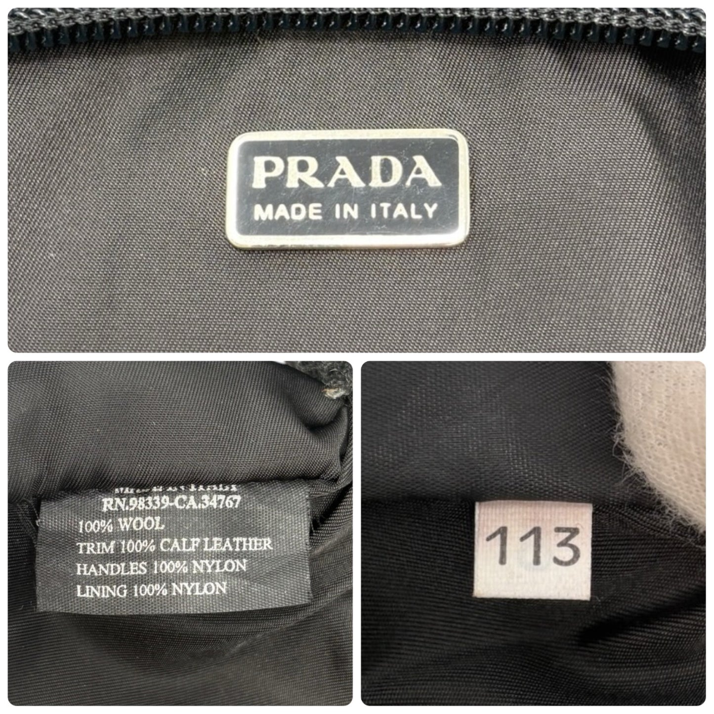 PRADA Sport Vintage Logo Wool Mini Bag Pochette Pouch Gray Black Leather