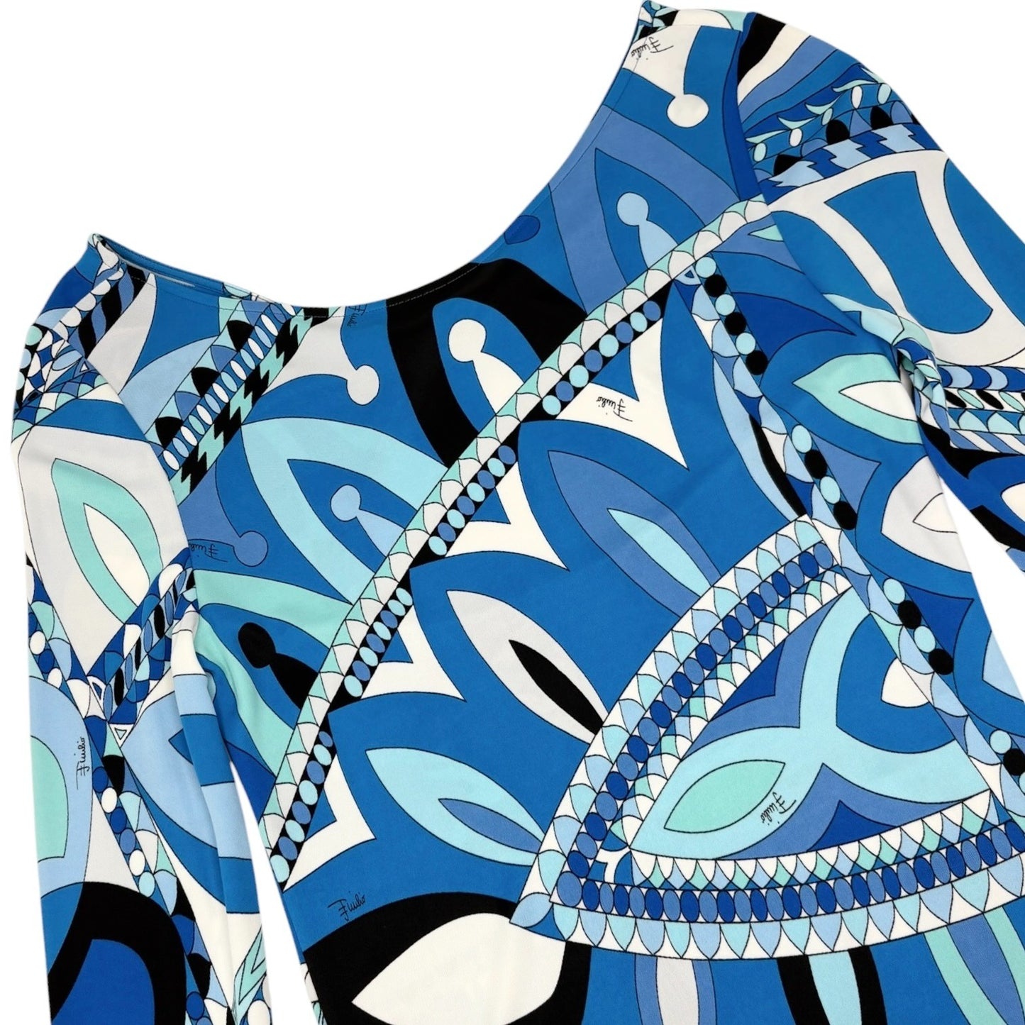EMILIO PUCCI Vintage Abstract Print Midi Dress #34 Blue Long Sleeve 902420