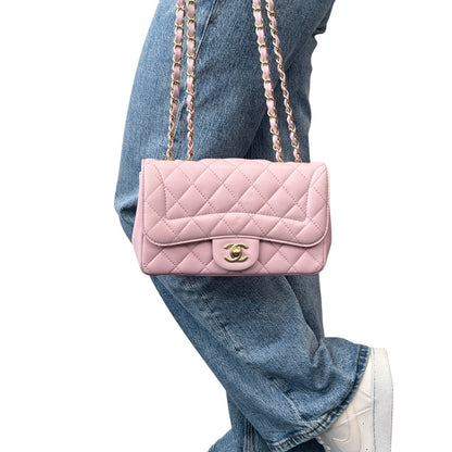 CHANEL Vintage CC Logo Quilted Chian 2way Bag Pink Gold Leather 902322