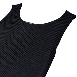 CHANEL Vintage 97P CC Logo Ribbed Long Dress #40 Sleeveless Black Rayon Button