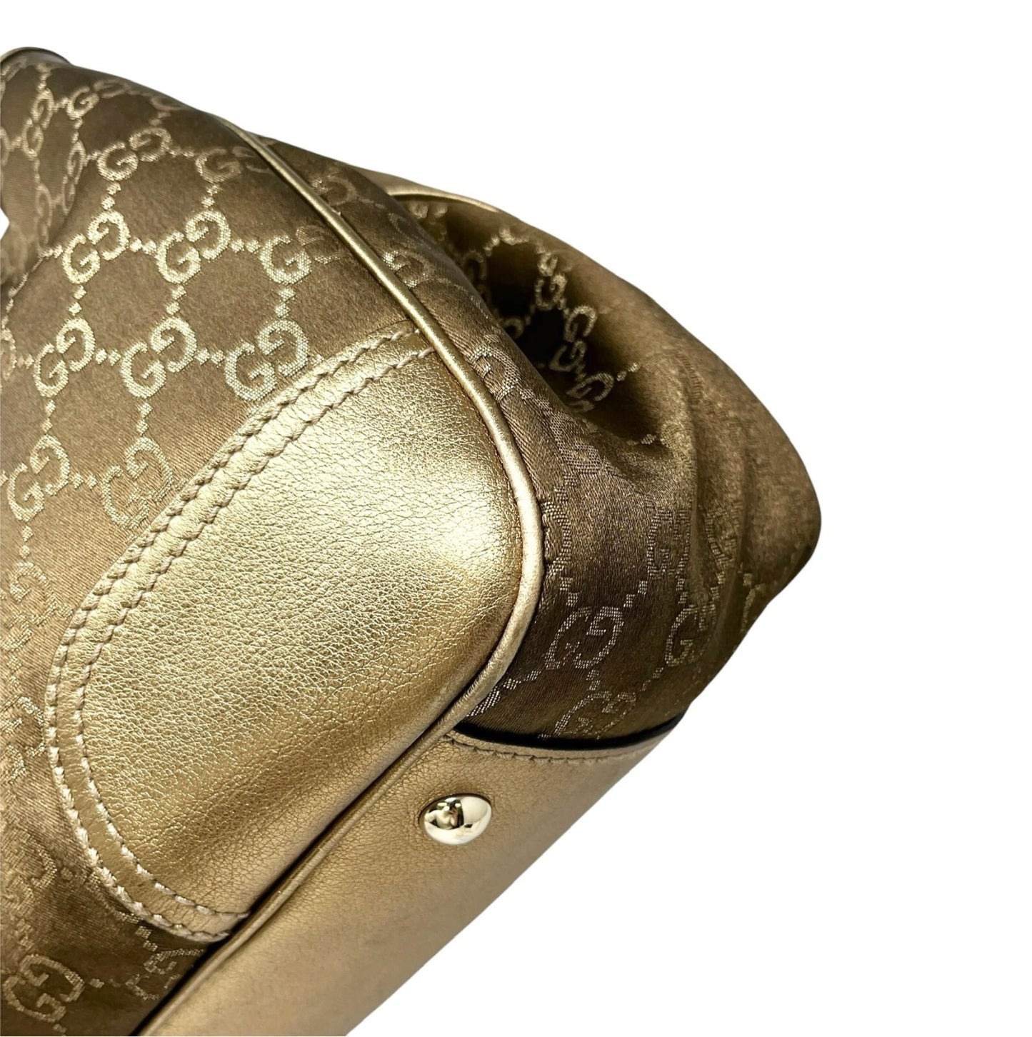 GUCCI Vintage GG Monogram Logo Princy Shoulder Bag Brown Gold Satin Leather
