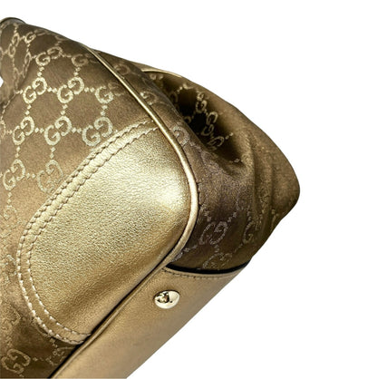 GUCCI Vintage GG Monogram Logo Princy Shoulder Bag Brown Gold Satin Leather