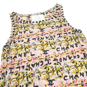 CHANEL Vintage 94C CC Logo Sleeveless Top Shorts Set #38 Pink Silk Rank AB+