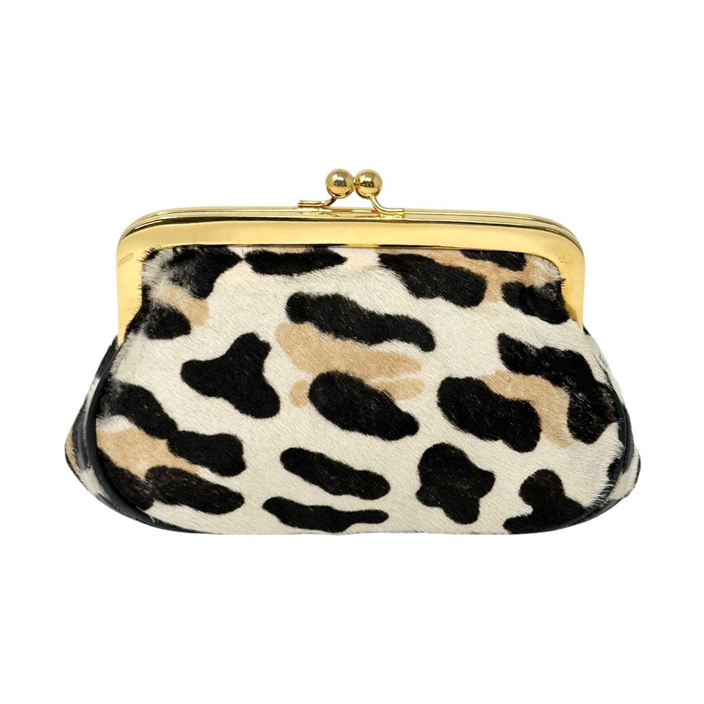 PRADA Vintage Logo Leopard Wallet Coin Purse Beige Black Pony Calf Hair 901841