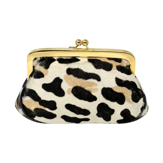 PRADA Vintage Logo Leopard Wallet Coin Purse Beige Black Pony Calf Hair 901841