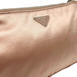 PRADA Vintage Logo Pochette Shoulder Bag Pink Silver Silk Leather Zip Rank AB