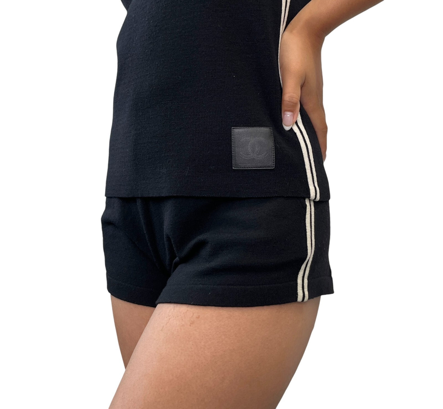 CHANEL Sport Vintage 04A CC Logo Knit Tank Top Shorts Set #42 Black Rank AB+