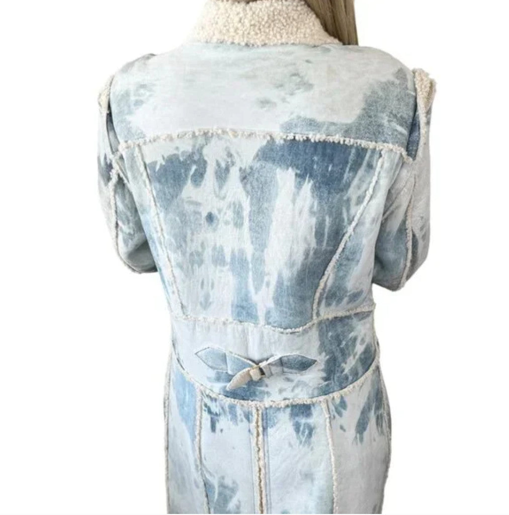 Christian Dior Vintage 2000 Tie-Dye Mouton Long Jacket Coat #40 Light Blue