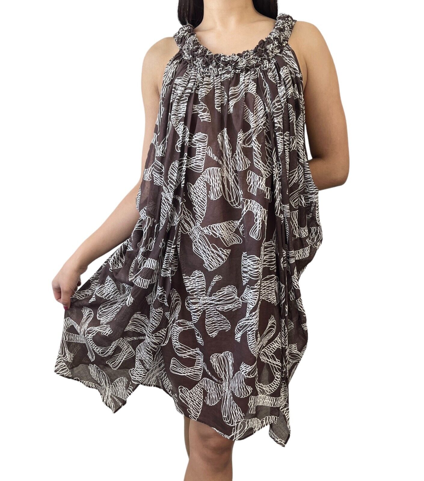 CHANEL Vintage 08P CC Mark Dress #42 One-piece See-through Brown Rank AB+