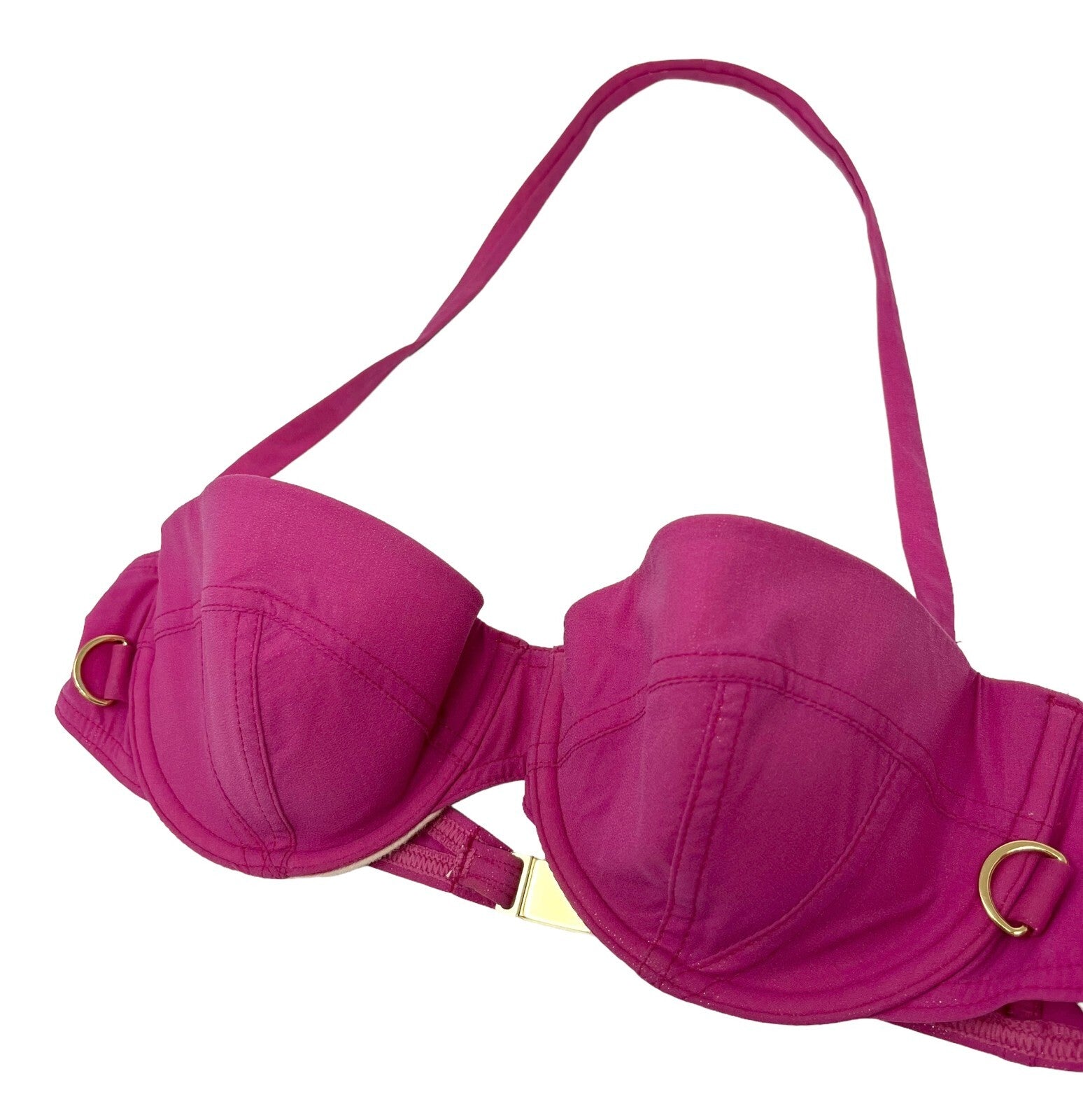 Christian Dior Vintage Logo Swimsuit Swimwear Bikini #36 Pink Gold Nylon RankAB