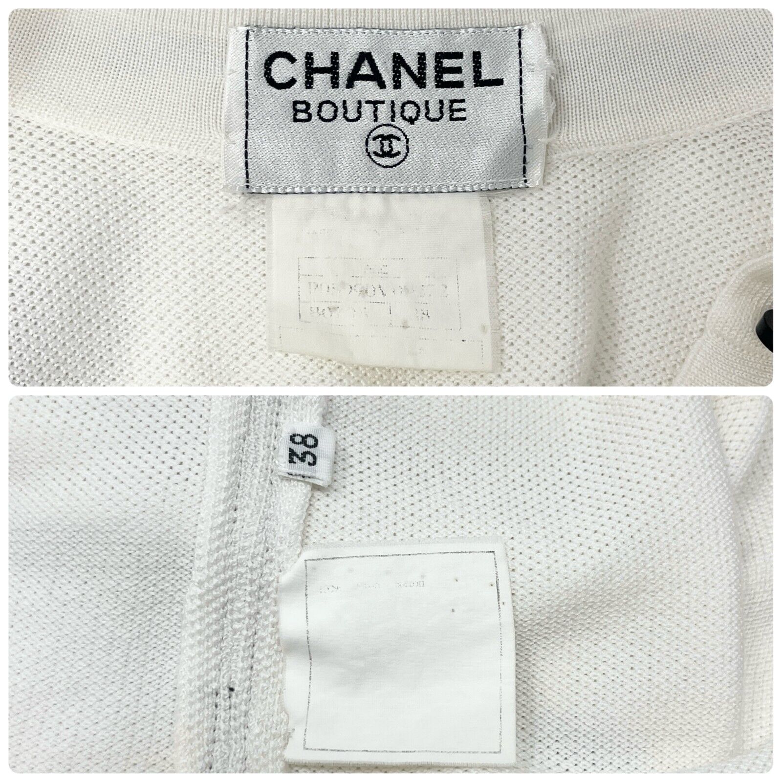 CHANEL Vintage 96C CC Logo Button Up Dress #38 Polo White Black Gold Cotton