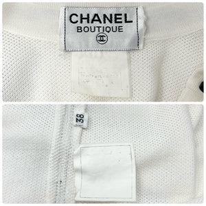 CHANEL Vintage 96C CC Logo Button Up Dress #38 Polo White Black Gold Cotton