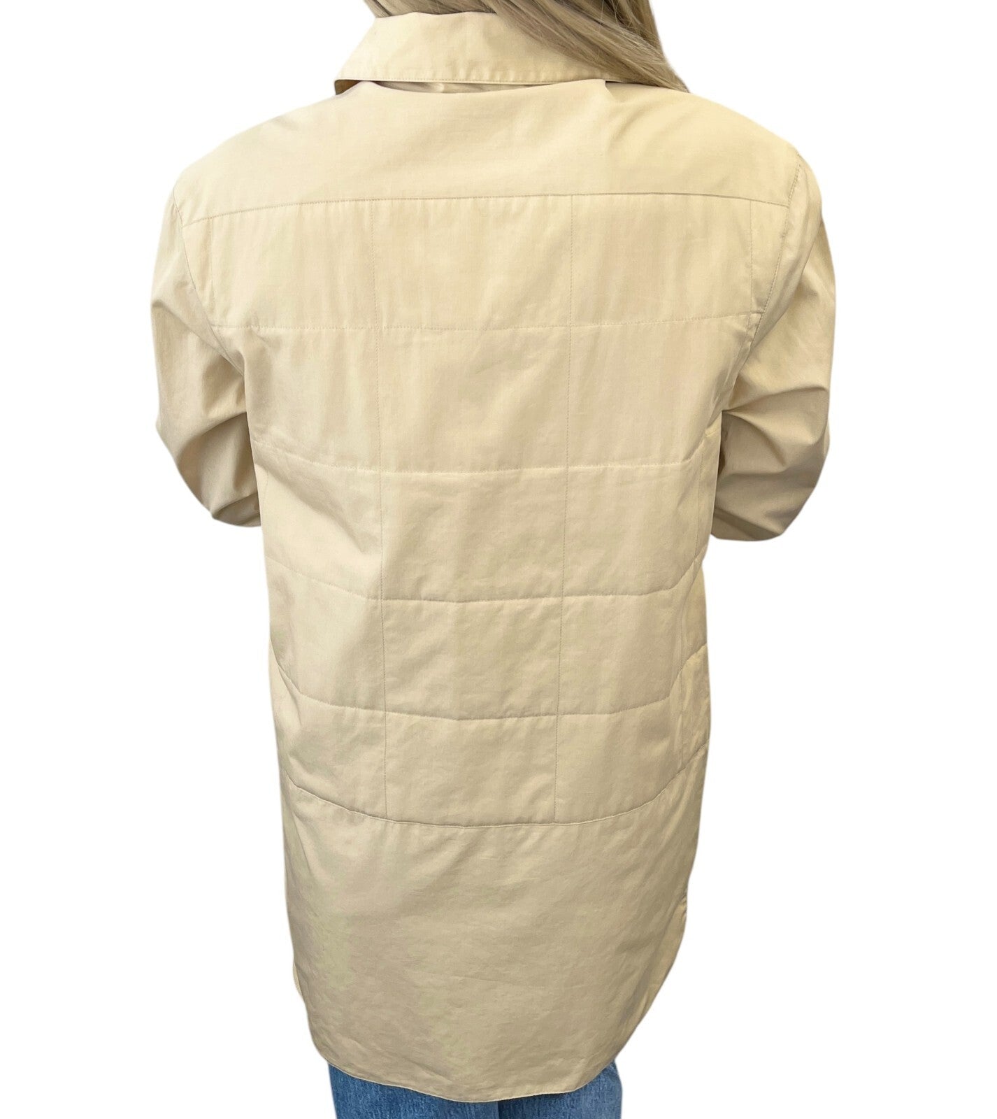CHANEL Vintage Logo Button Shirt Blouse Long Sleeve Top Cream Cotton Quilting