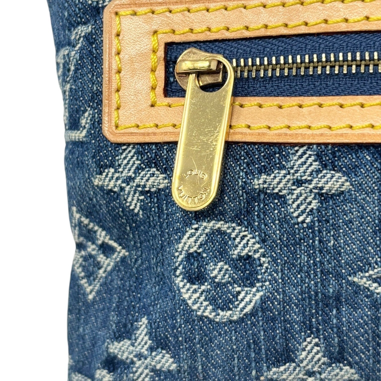 LOUIS VUITTON Vintage Monogram Denim Pochette Plat Clutch Bag Blue Gold