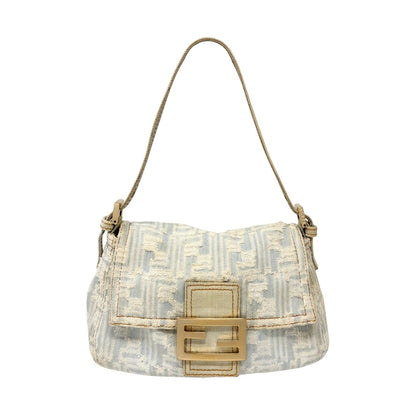 FENDI Vintage FF Zucca Monogram Denim Mamma Baguette Shoulder Bag Blue 902483