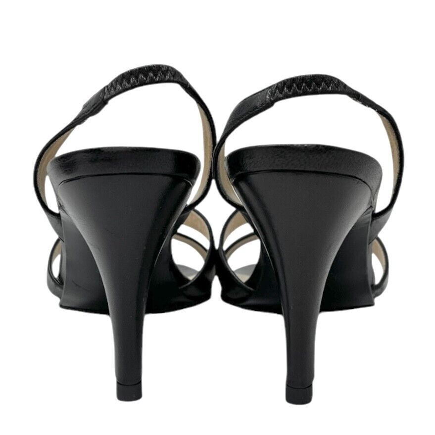 CHANEL Vintage 98P CC Logo Heels Mules Sandals #36.5-37 Black Gold Leather