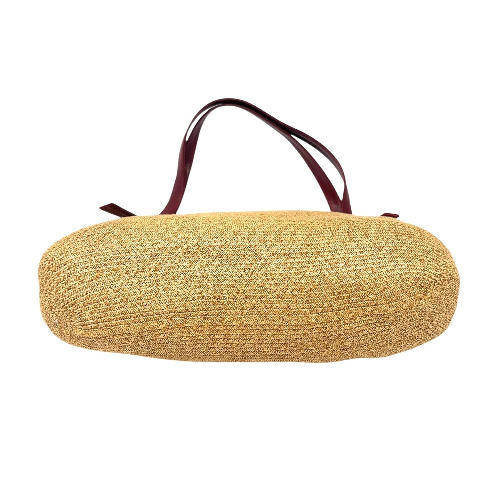 FENDI Vintage Logo Mamma Baguette Shoulder Bag Straw Raffia Red Leather