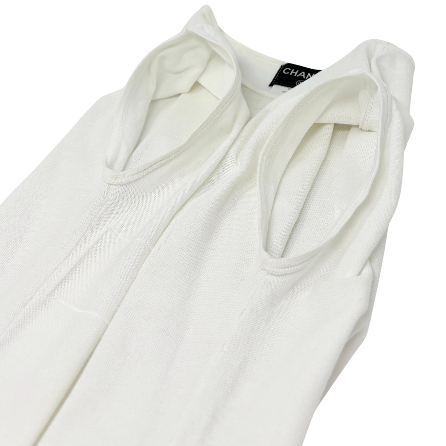 CHANEL Vintage P46183 CC Mark Logo Sleeveless Top #38 White Cotton