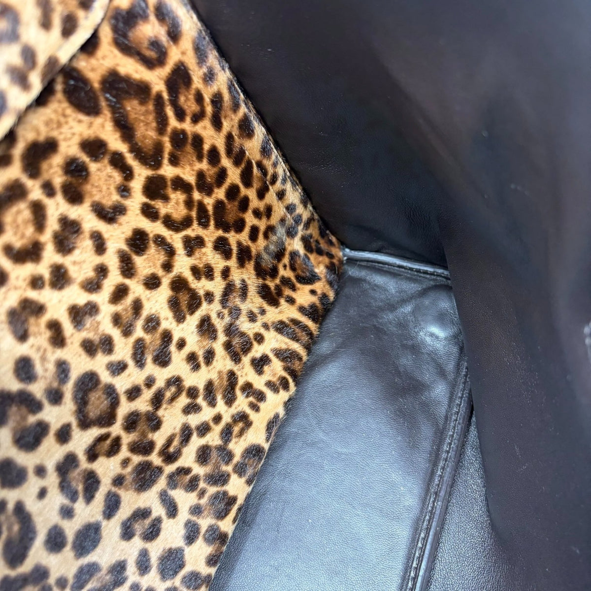 PRADA Vintage Triangle Logo Leopard Tote Bag Brown Black Pony Calf Hair 902452