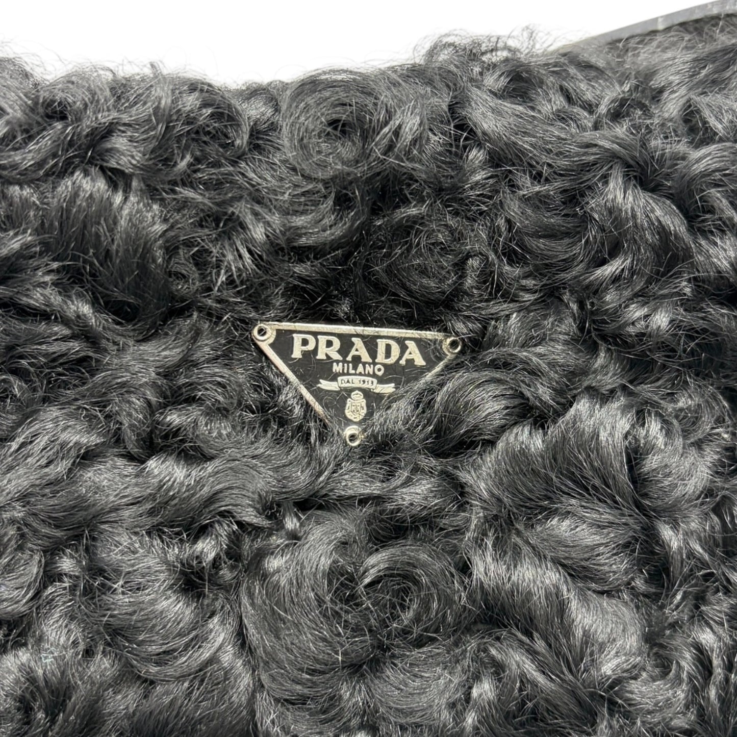 PRADA Vintage Triangle Logo Plate Curly  Mini Shoulder Bag Black Silver