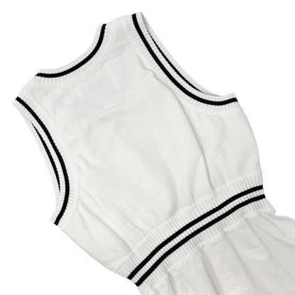 CHANEL Sport Vintage 04S CC Logo Patch Tank Top Tunic #38 White Black Cotton