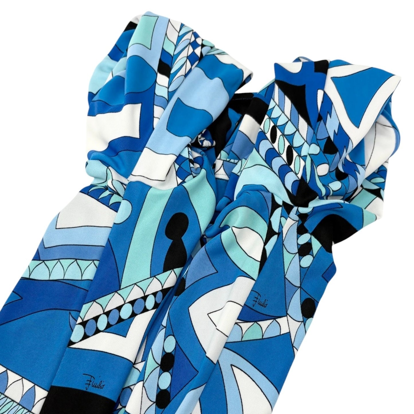 EMILIO PUCCI Vintage Abstract Print Midi Dress #34 Blue Long Sleeve 902420