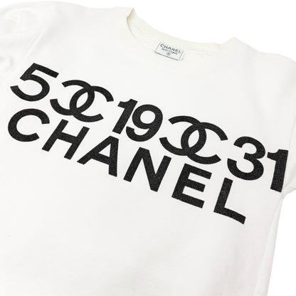 CHANEL Vintage CC Logo Sweatshirt Top White Black Cotton Long Sleeve 901974