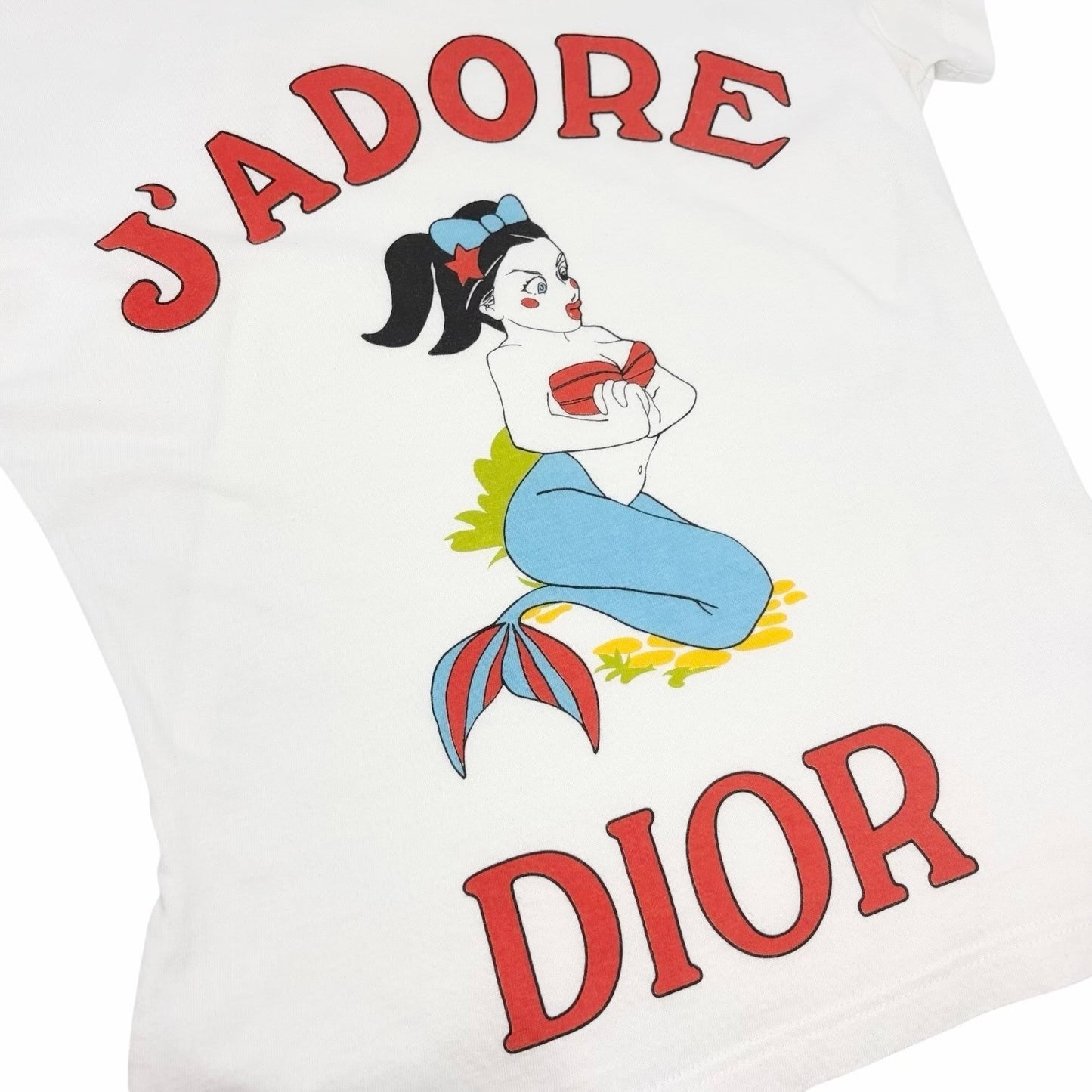 Christian Dior Vintage 2002 J'ADORE Logo Cartoon T-shirt Top #38 White 902450