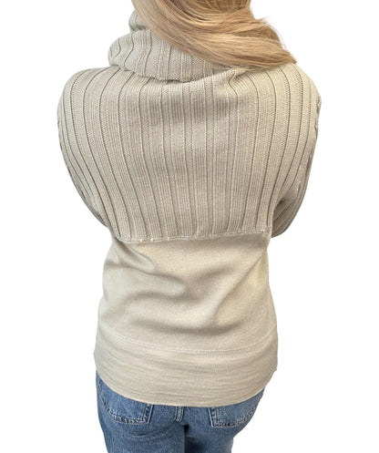 CHANEL Vintage 01A CC Logo Rib Knit Turtleneck Sweater Top #42 Beige 902074