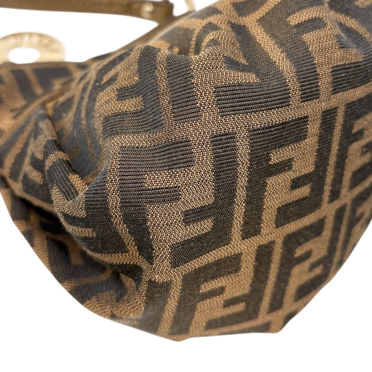 FENDI Vintage FF Logo Charm Zucca Canvas Mini Chef Hobo Tote Bag Brown Black