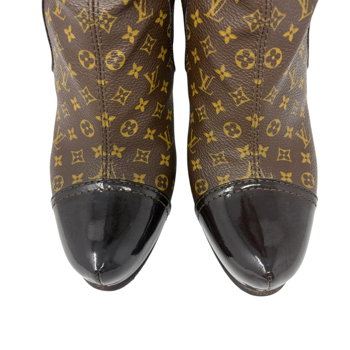 LOUIS VUITTON Vintage LV Monogram Long Boots #37-37.5 Heels Brown Black 902463