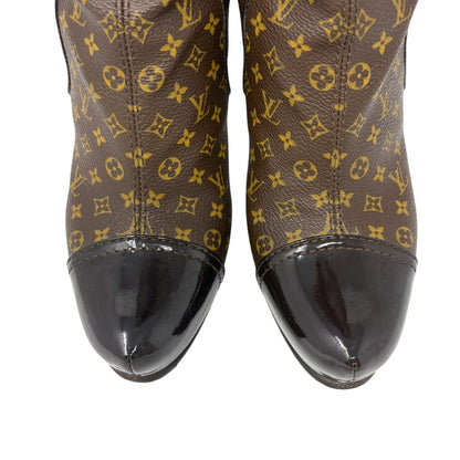 LOUIS VUITTON Vintage LV Monogram Long Boots #37-37.5 Heels Brown Black 902463