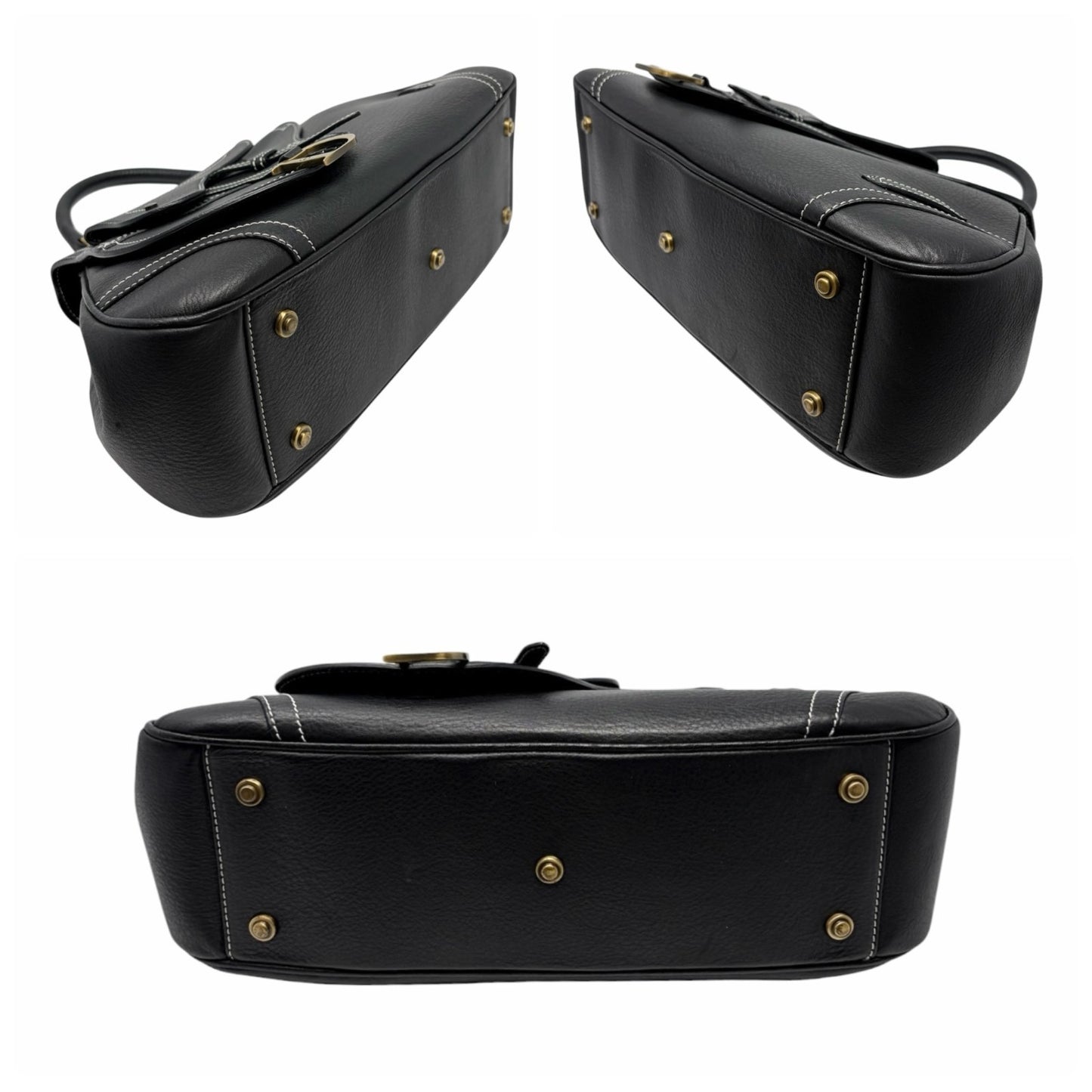 Christian Dior Vintage Double Saddle Stitch 2way Bag  Black Leather 902446