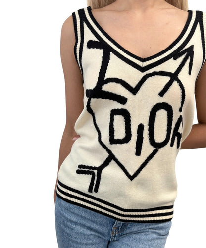 Christian Dior Vintage 2004 I Love Dior Knit Tank Top #38 Cream Black 902841