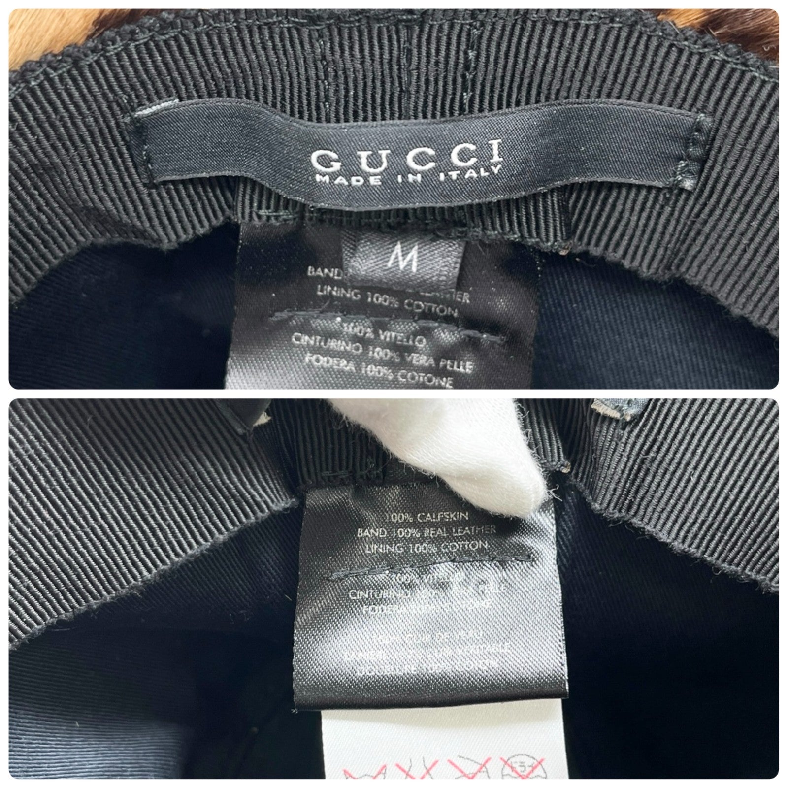 GUCCI Vintage Logo Leopard Pony Calf Hair Hat #M Beige Brown Cotton Belt